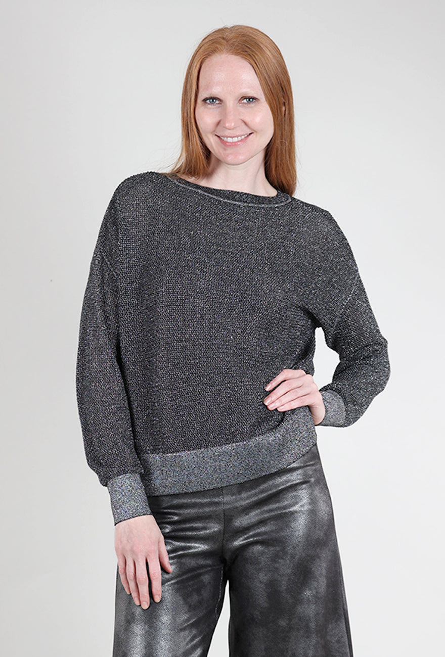 Planet Metallic Mini Seed Stitch Sweater, Black/Silver One Size Black