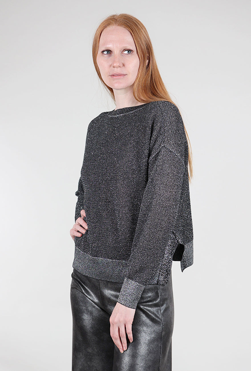 Planet Metallic Mini Seed Stitch Sweater, Black/Silver One Size Black