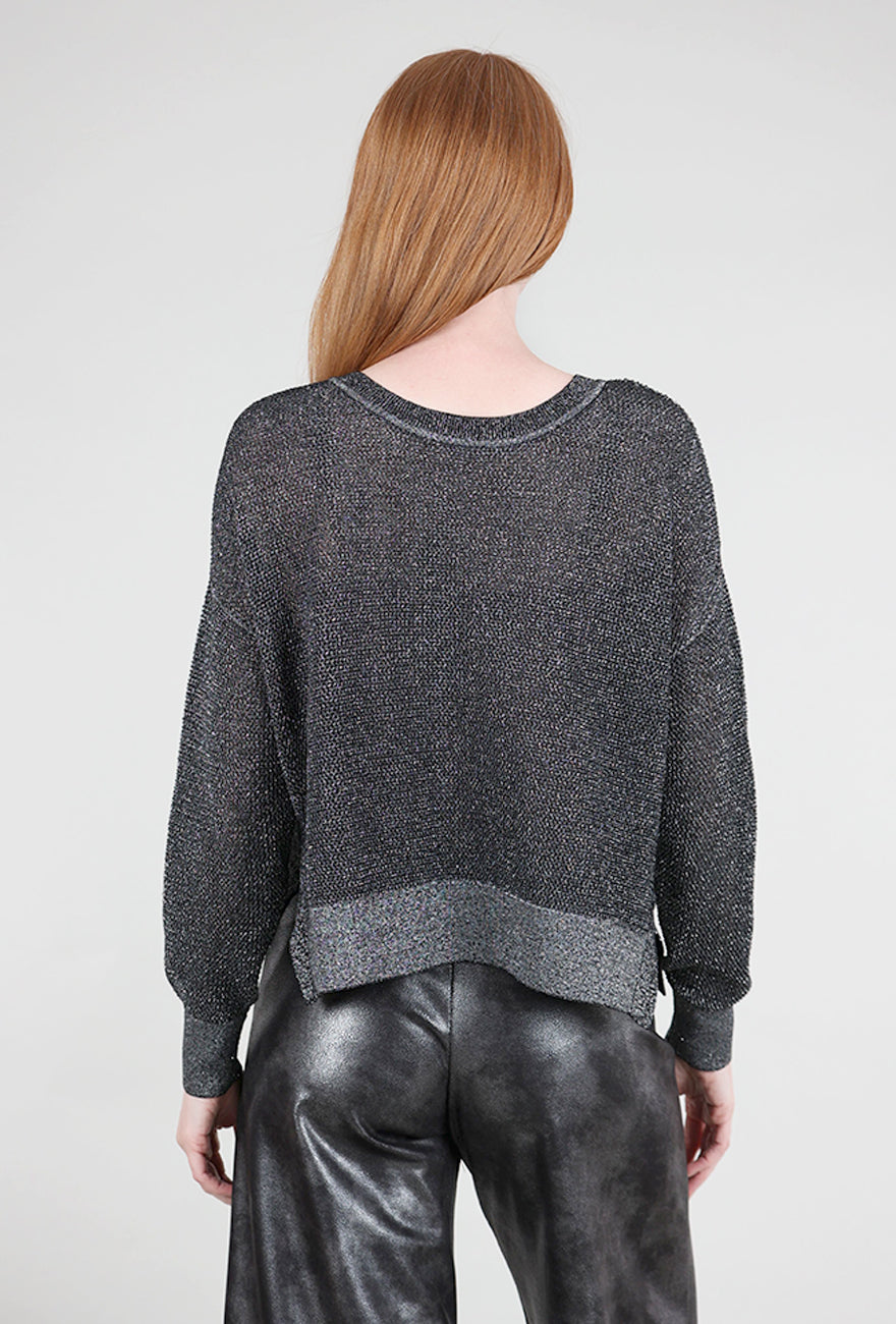 Planet Metallic Mini Seed Stitch Sweater, Black/Silver One Size Black