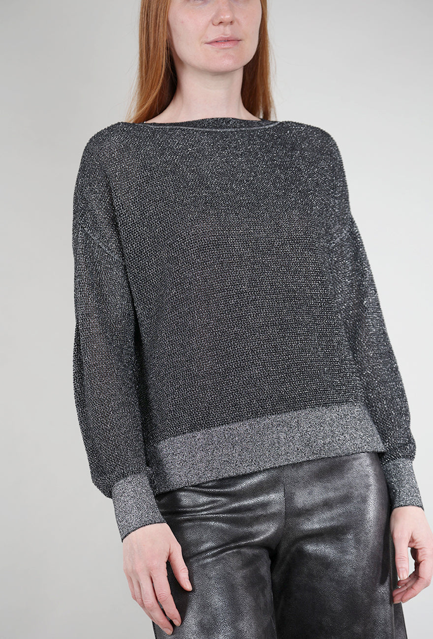 Planet Metallic Mini Seed Stitch Sweater, Black/Silver One Size Black