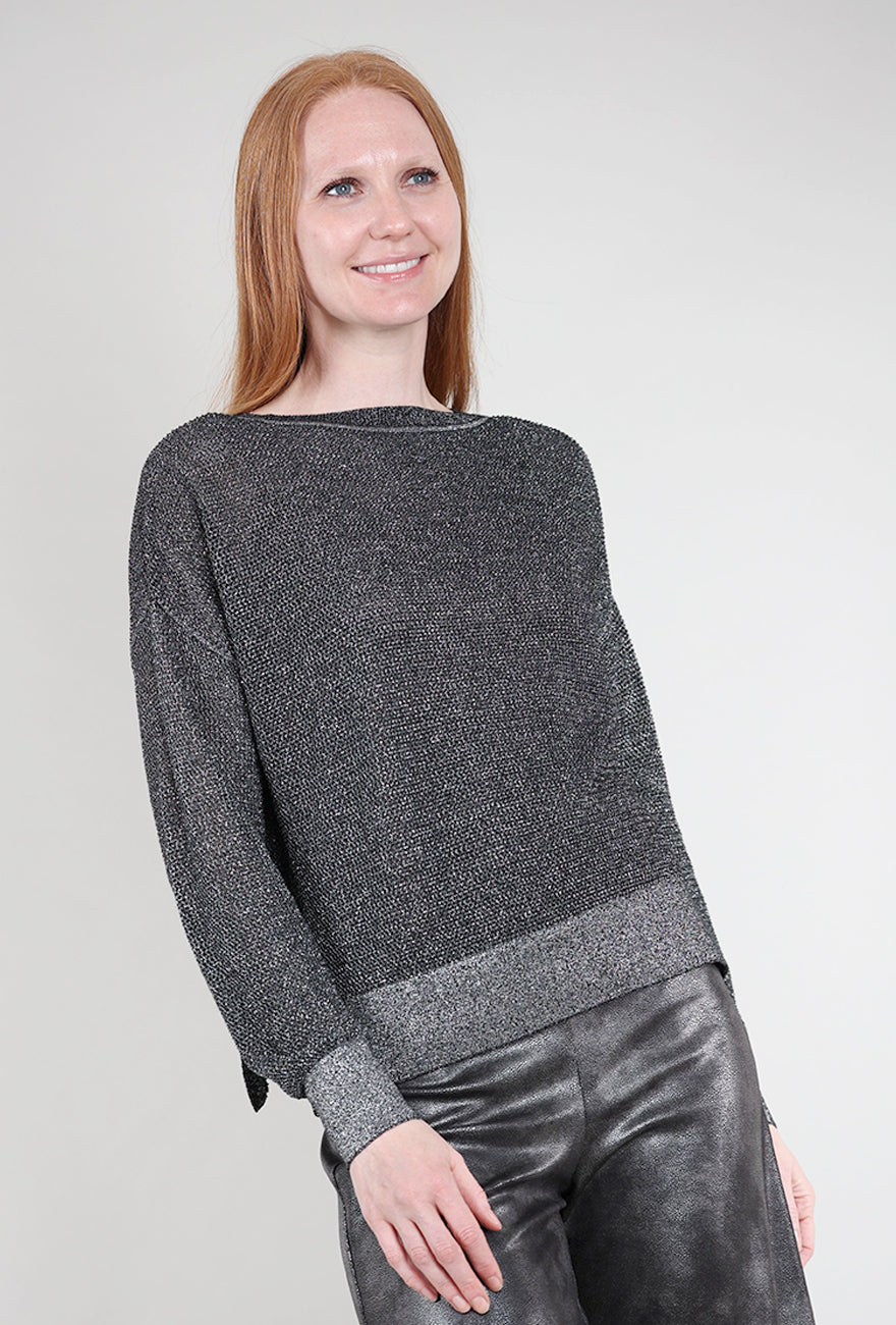 Planet Metallic Mini Seed Stitch Sweater, Black/Silver One Size Black