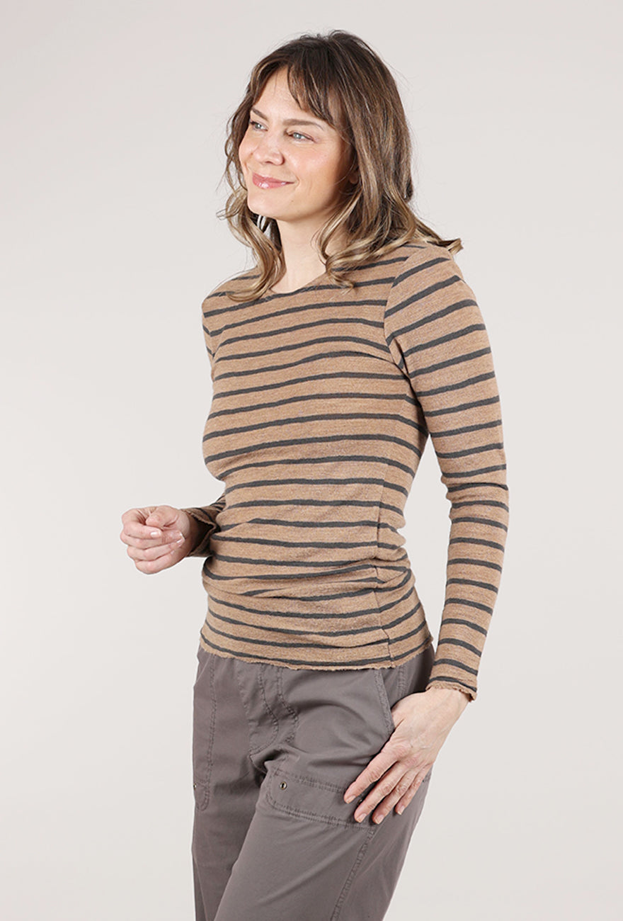 By Basics Merino First Layer Top, Light Camel/Black Coffee 