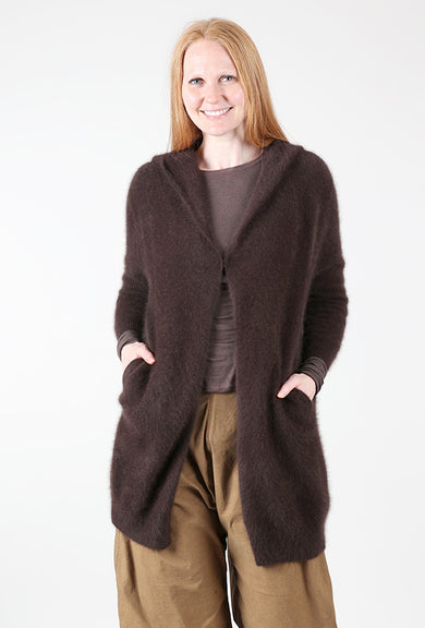 Estheme Cashmere Hooded Racoon Duster, Americano 