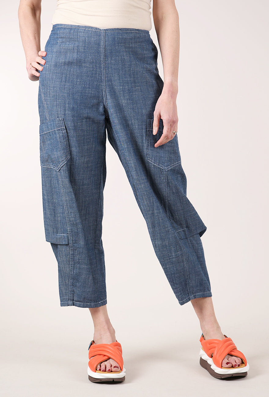 Fenini Denim Barrel Crop Pants, Blue 