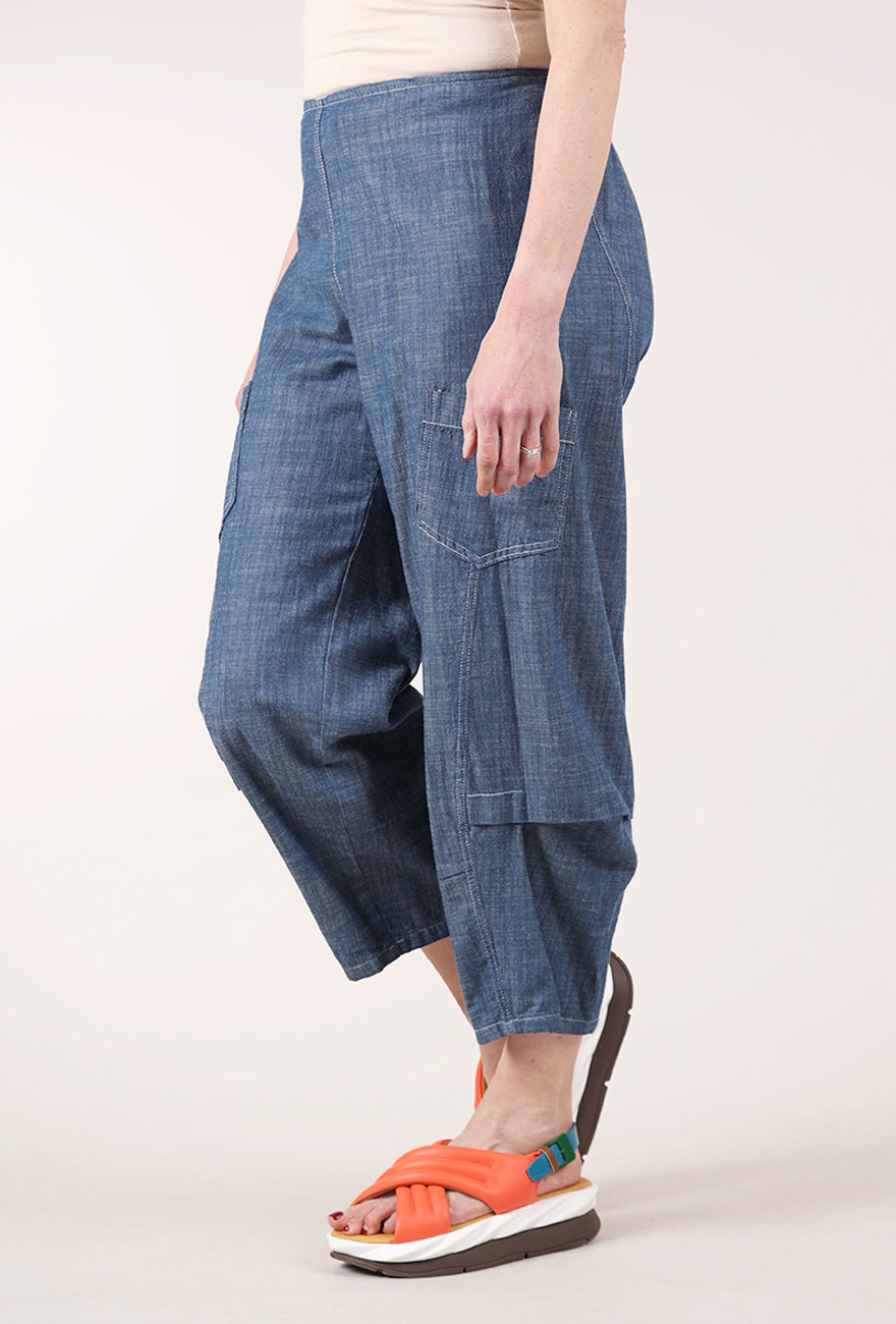 Fenini Denim Barrel Crop Pants, Blue 