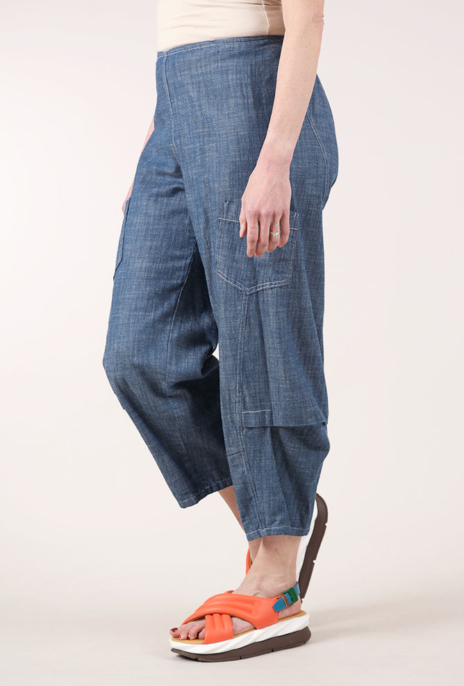 Fenini Denim Barrel Crop Pants, Blue 