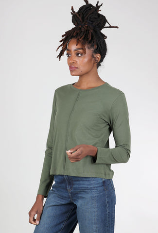 Lilla P Front-Seam Long-Sleeve Tee, Elm Green 