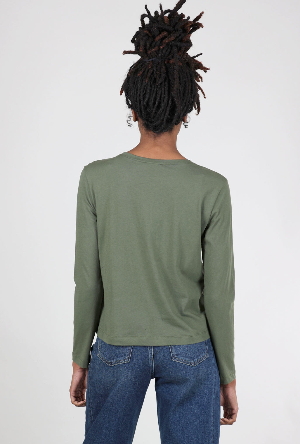 Lilla P Front-Seam Long-Sleeve Tee, Elm Green 