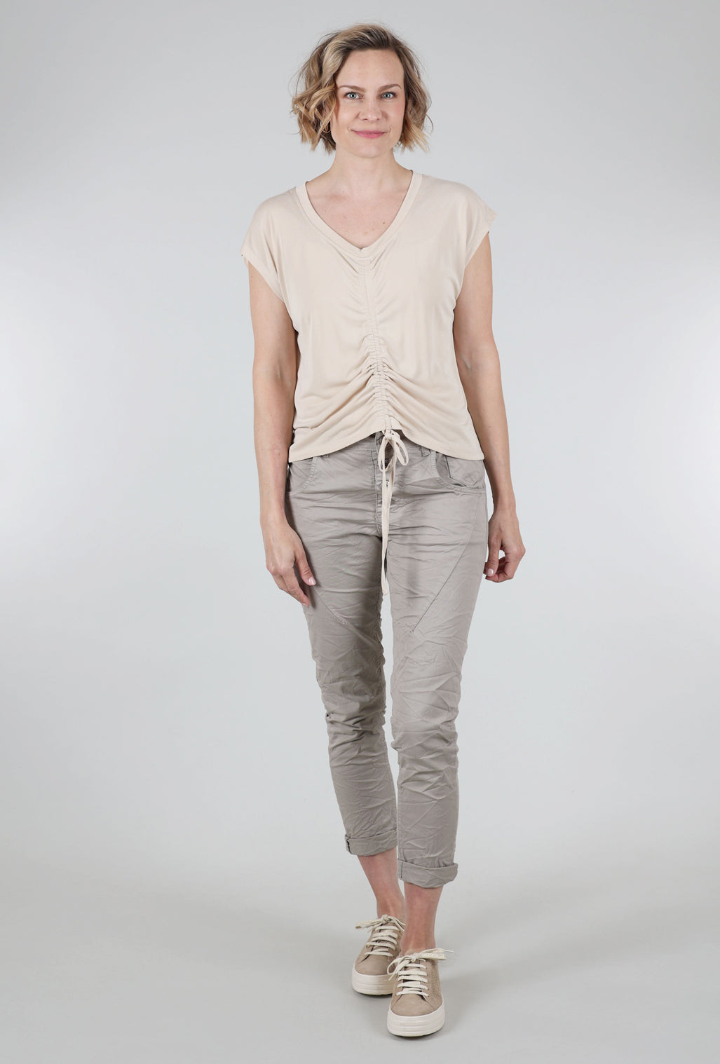 Mystree Front Ruched Modal Top, Sand 