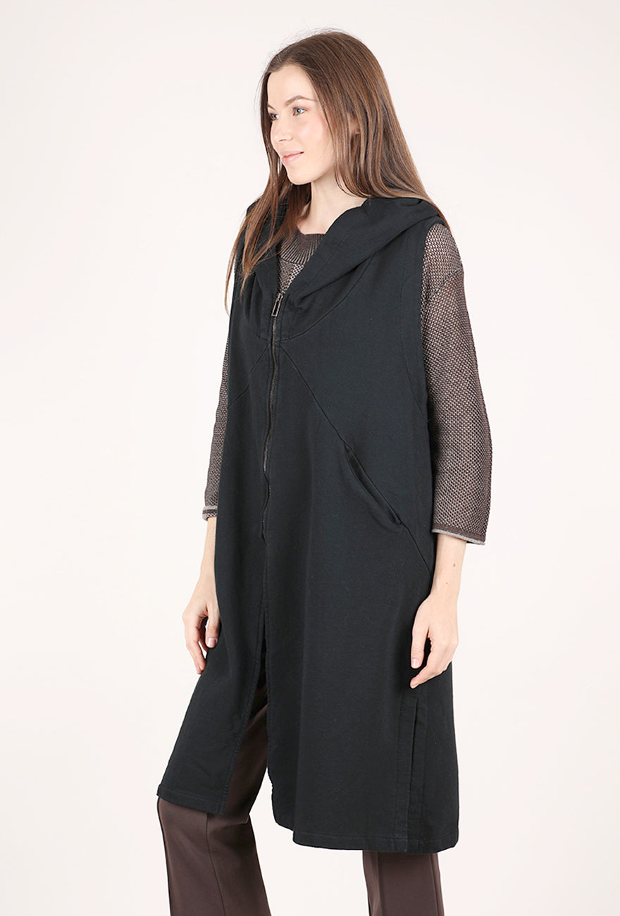 Saga Hooded Zip Vest, Black 