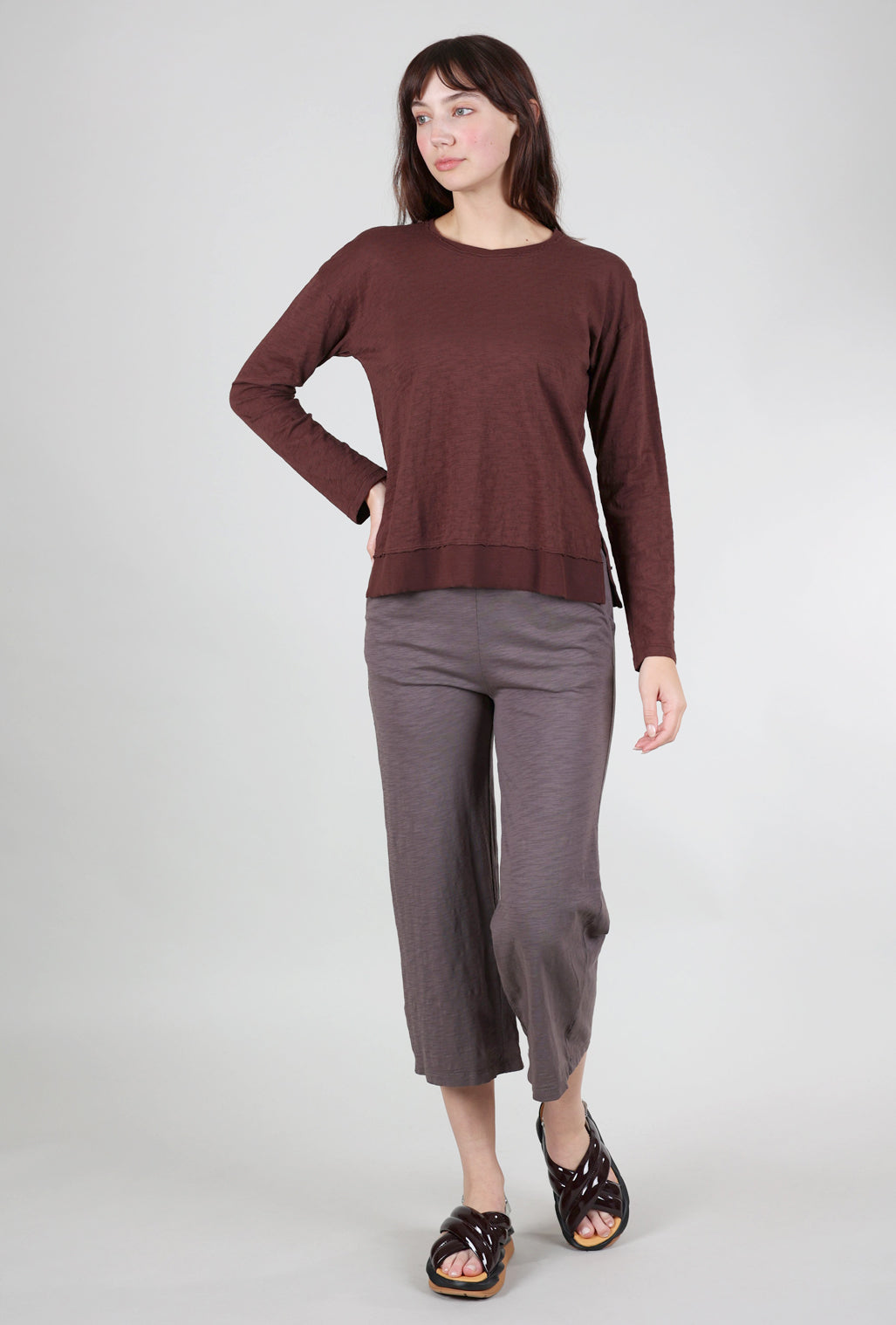 Mododoc L/S Crewneck Boxy Top, Chateau Brown 