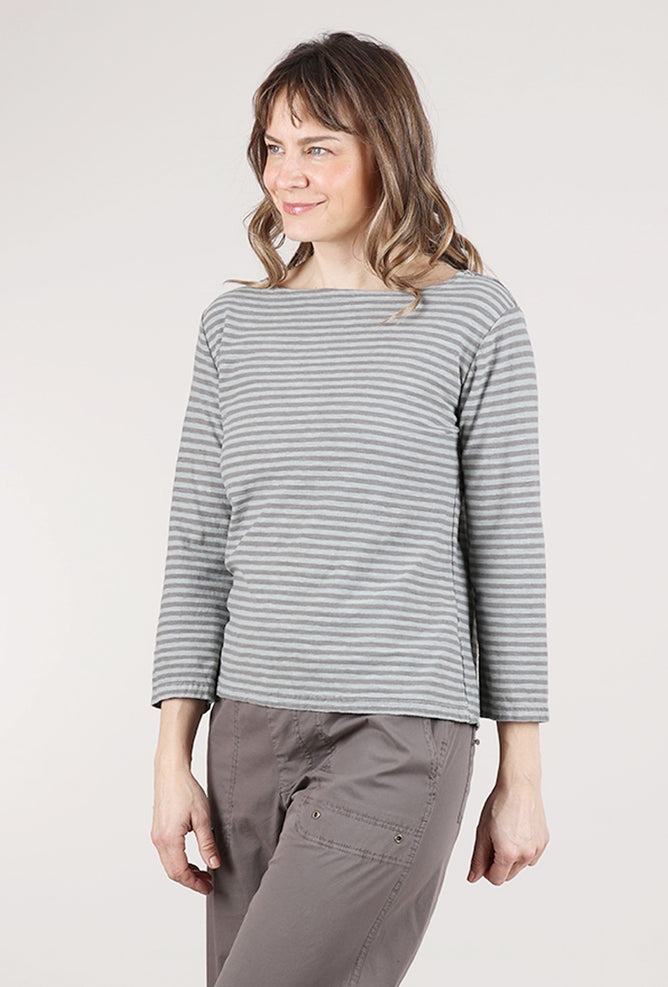 Cut Loose Gray Stripe Boatneck Tee, Overcast 