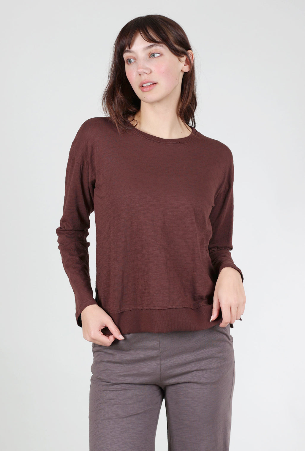 Mododoc L/S Crewneck Boxy Top, Chateau Brown 