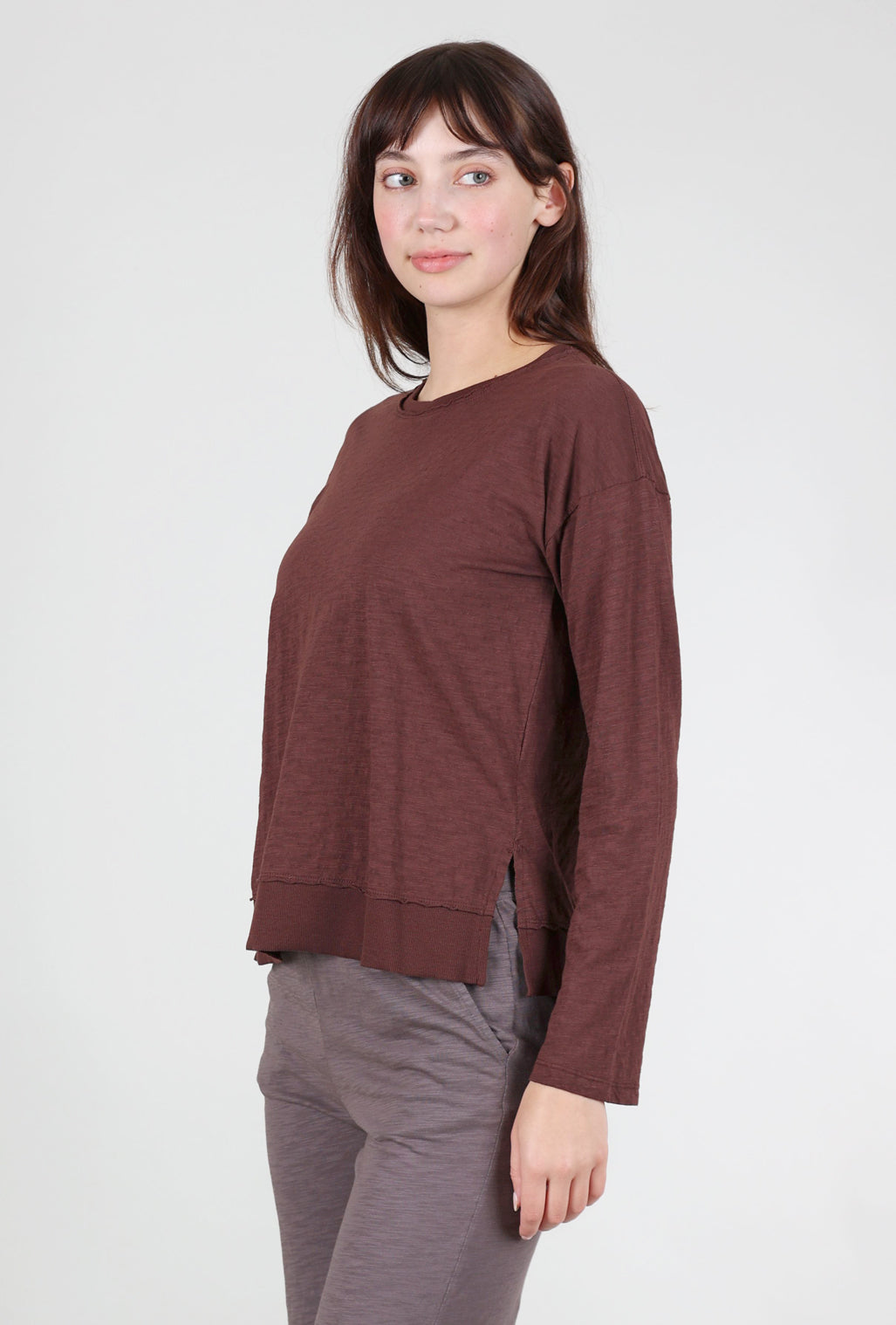 Mododoc L/S Crewneck Boxy Top, Chateau Brown 