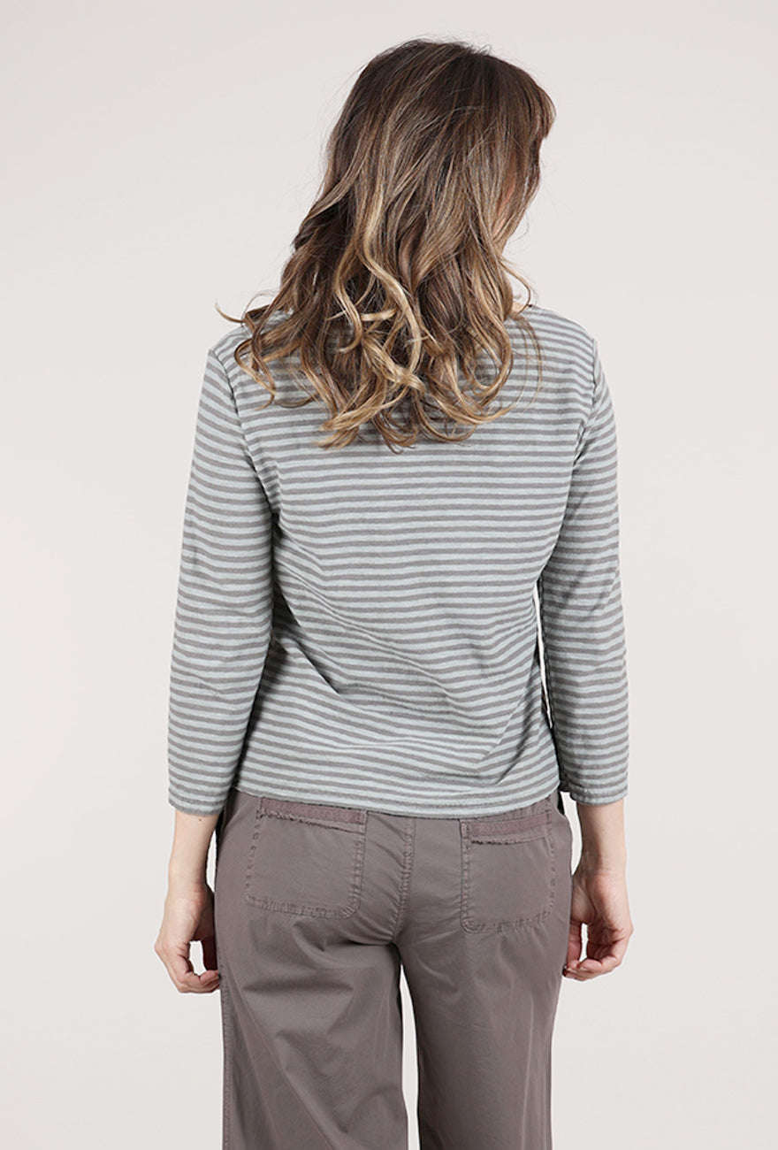 Cut Loose Gray Stripe Boatneck Tee, Overcast 