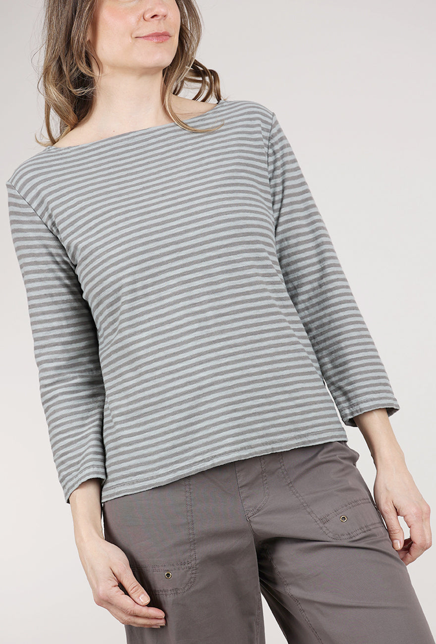 Cut Loose Gray Stripe Boatneck Tee, Overcast 