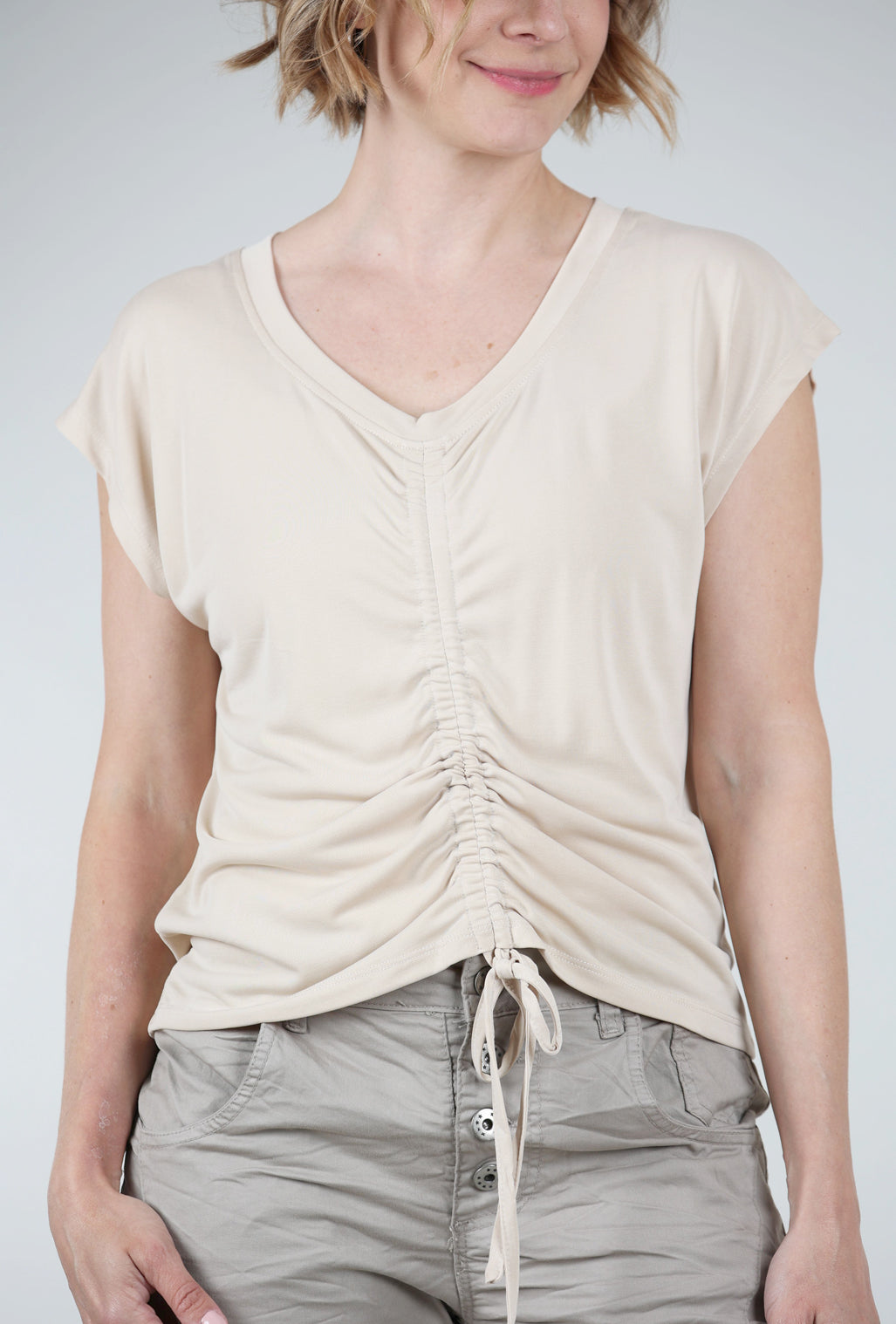 Mystree Front Ruched Modal Top, Sand 