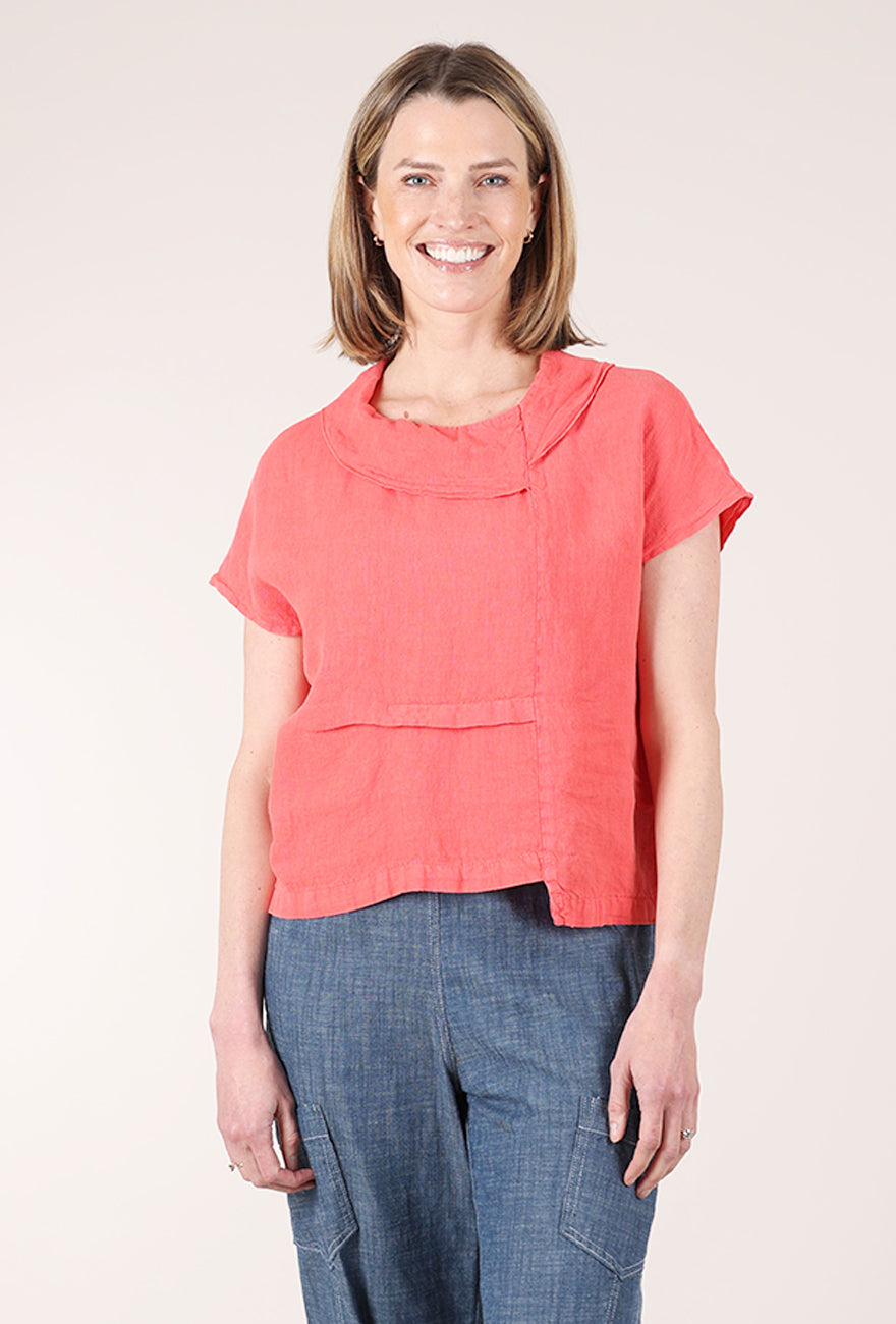 Fenini Linen Collar Boxy Top, Poppy 