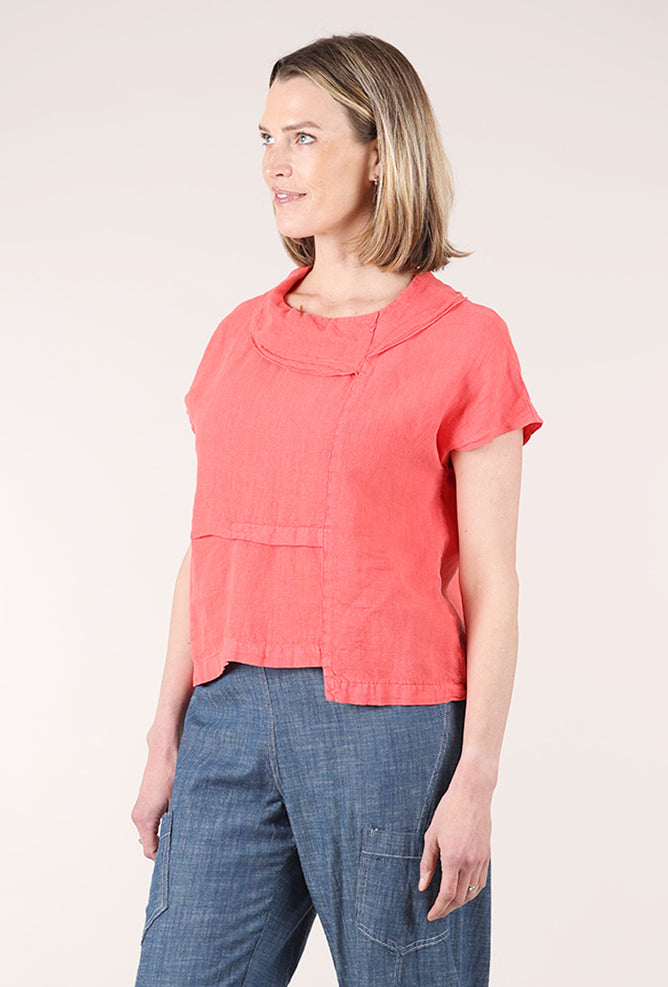 Fenini Linen Collar Boxy Top, Poppy 