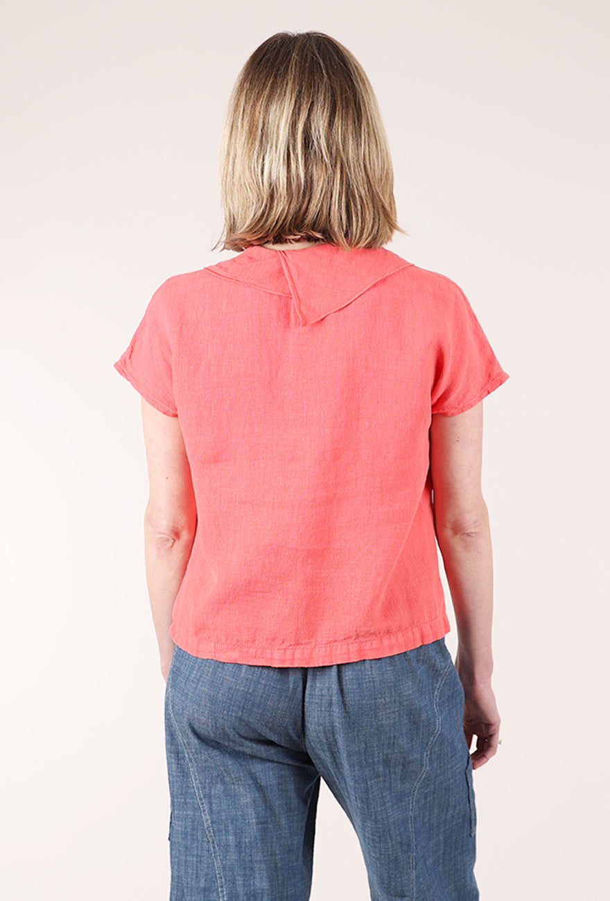 Fenini Linen Collar Boxy Top, Poppy 