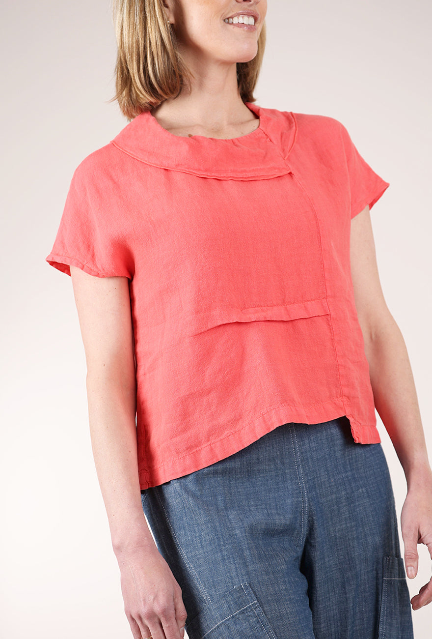 Fenini Linen Collar Boxy Top, Poppy 
