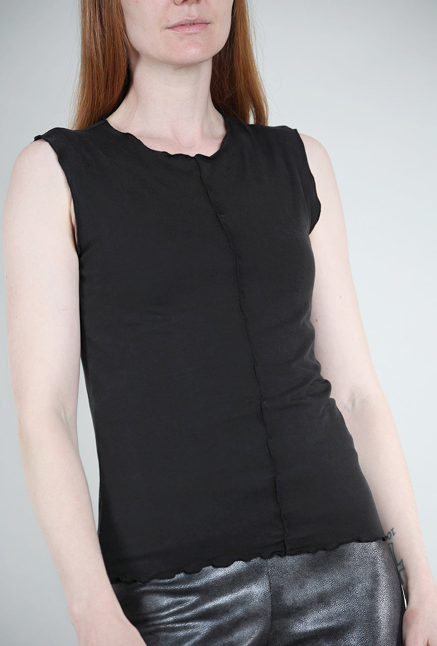 Cut Loose Seamed Knit Shell, Black 