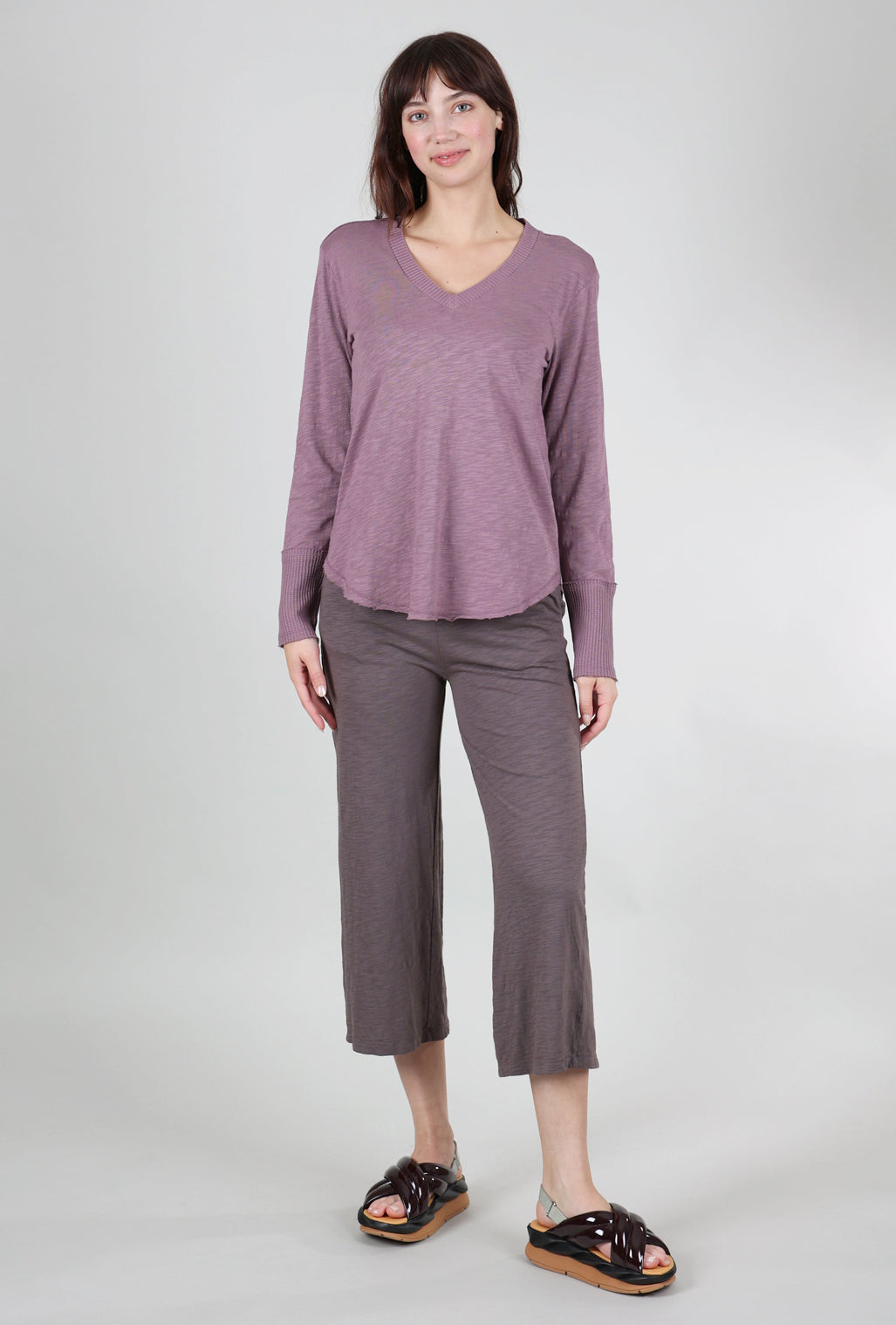 Mododoc L/S Waffle Mix Vee Tee, Dusty Plum 