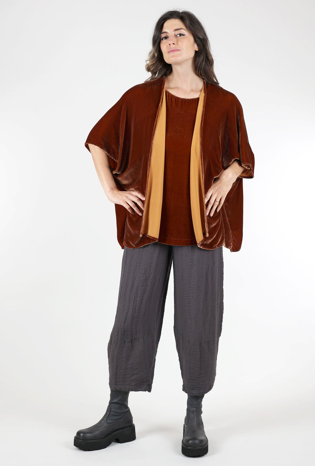 Cut Loose Velvet Shawl Cardie, Sandalwood One Size Sandalwood