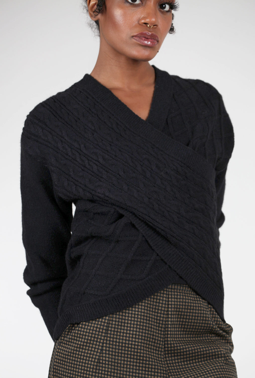 Patrizia Luca Crossover Cable Sweater, Black 