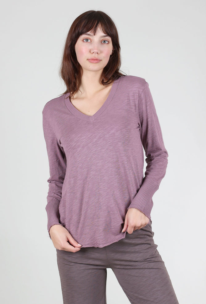 Mododoc L/S Waffle Mix Vee Tee, Dusty Plum 