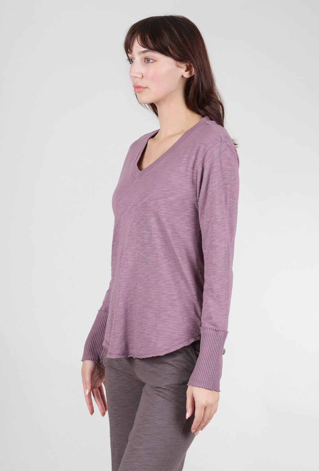 Mododoc L/S Waffle Mix Vee Tee, Dusty Plum 