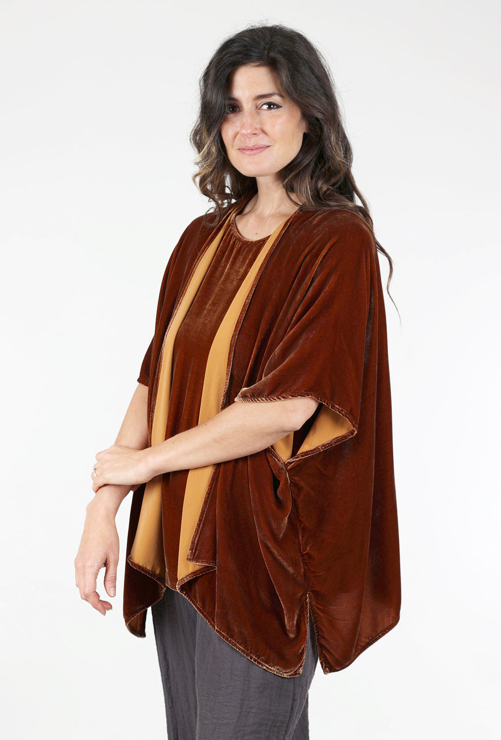 Cut Loose Velvet Shawl Cardie, Sandalwood One Size Sandalwood