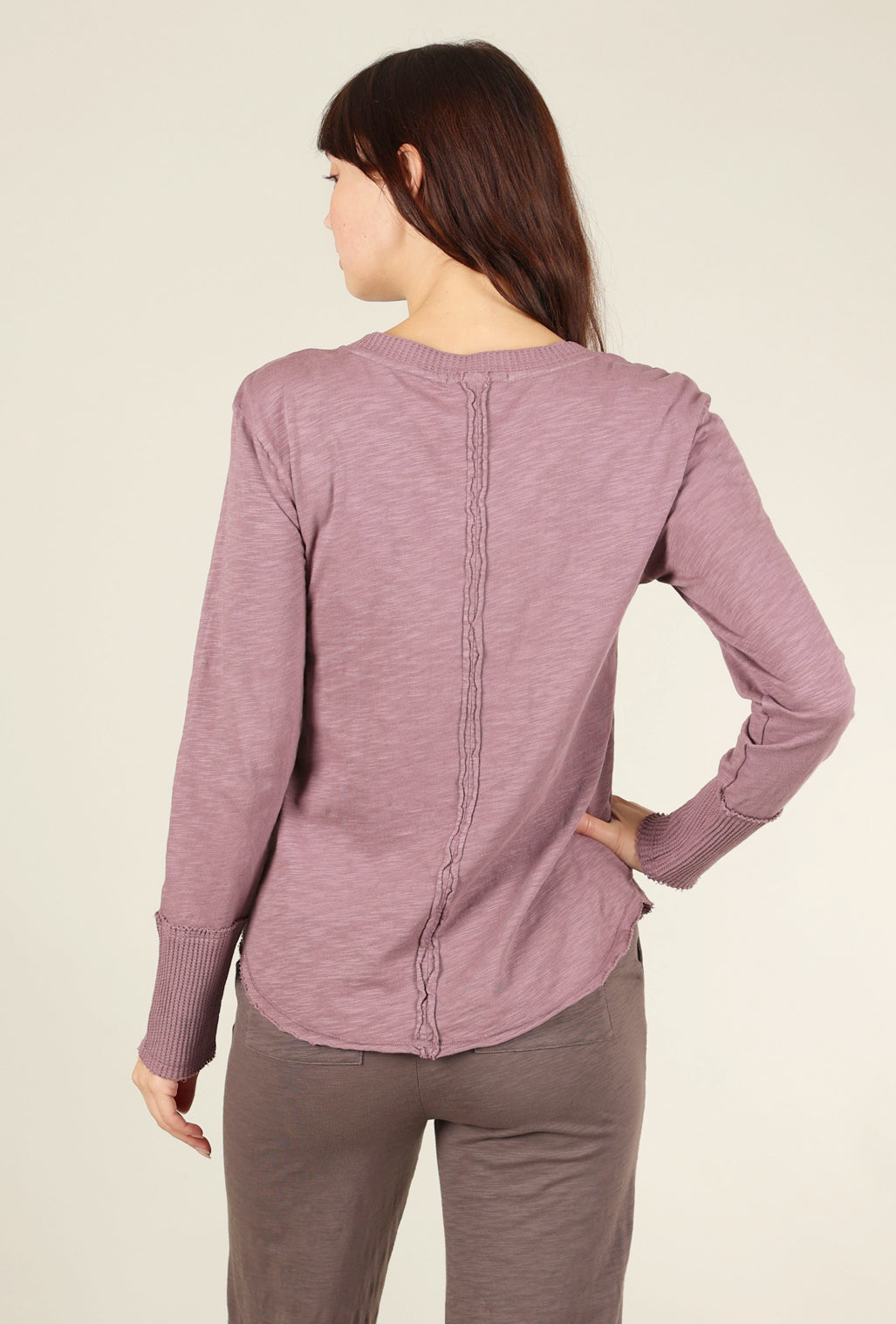 Mododoc L/S Waffle Mix Vee Tee, Dusty Plum 