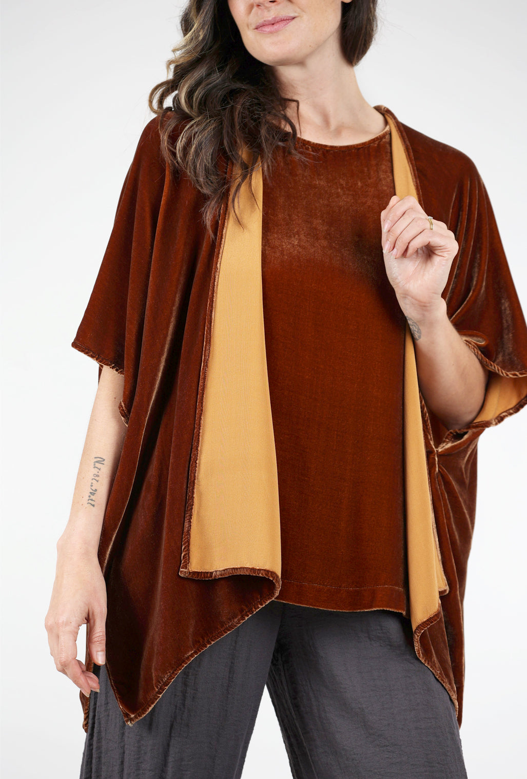 Cut Loose Velvet Shawl Cardie, Sandalwood One Size Sandalwood