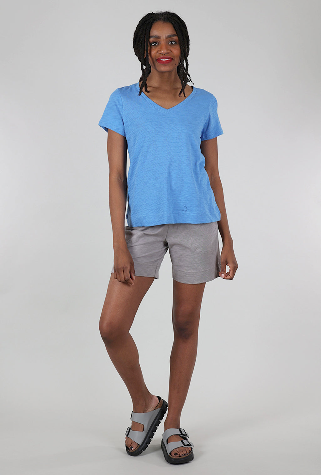 Escape by Habitat Cotton Slub V-Neck Tee, Marina Blue 