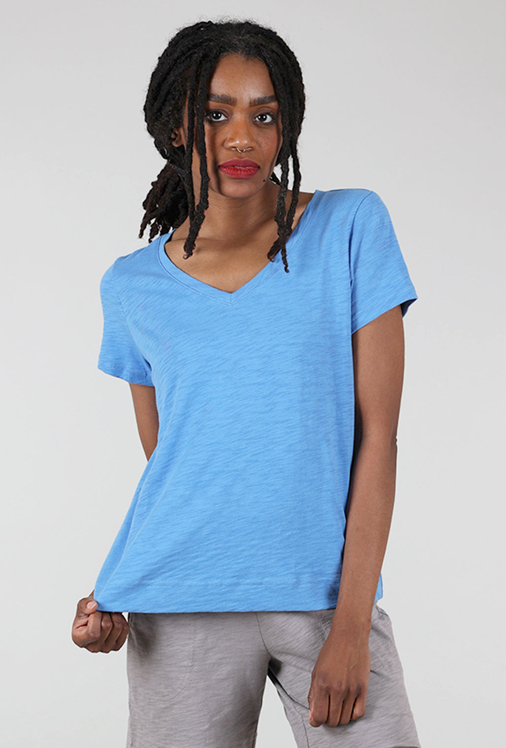 Escape by Habitat Cotton Slub V-Neck Tee, Marina Blue 