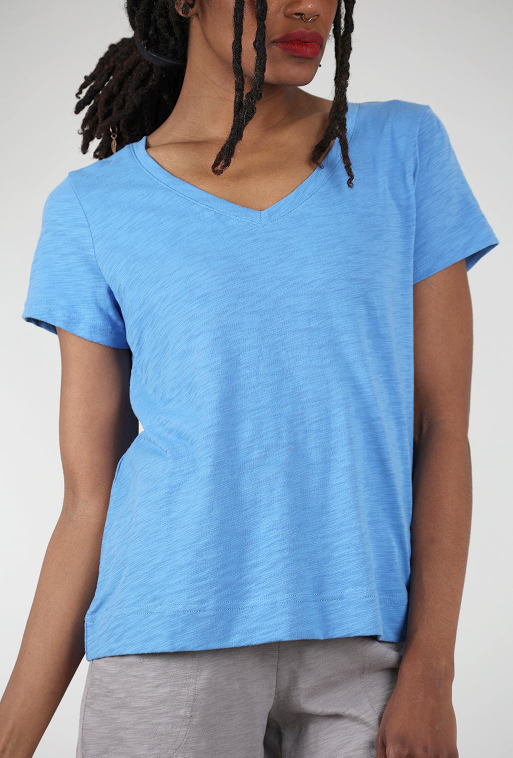 Escape by Habitat Cotton Slub V-Neck Tee, Marina Blue 