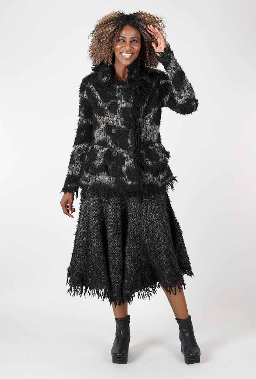 Leo Jacquard Knit Skirt, Black/Gray Angle 6