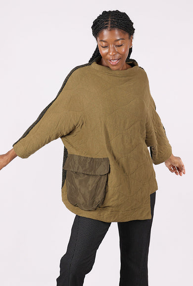 Alembika Quilted Funnel Cocoon Top, Khaki 