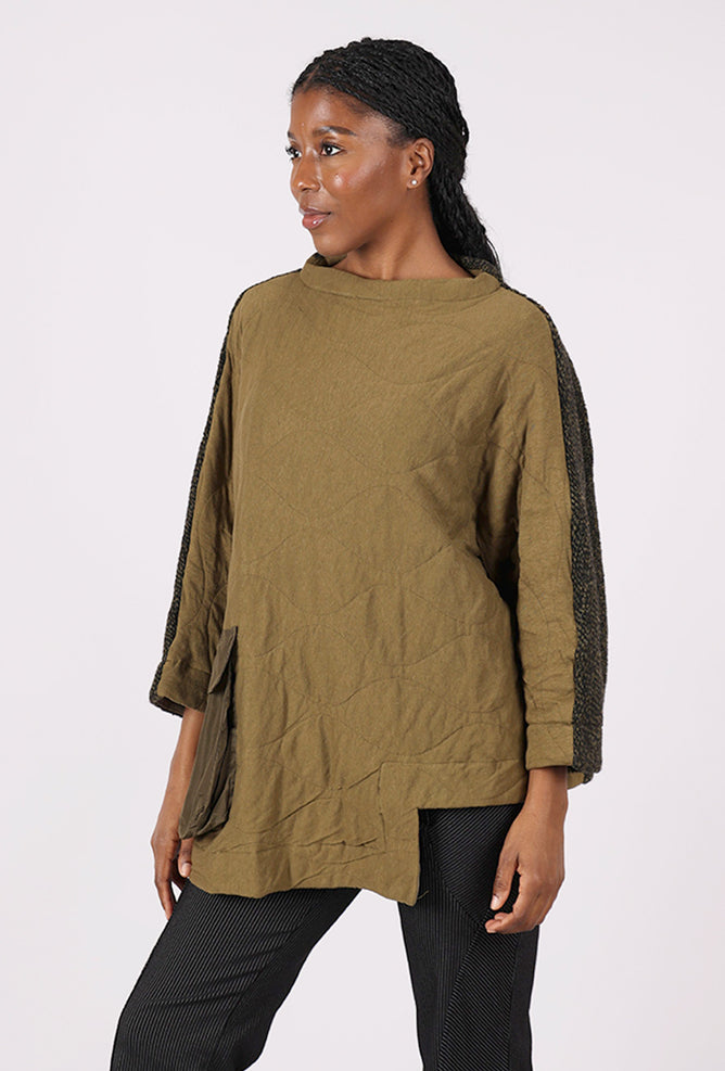 Alembika Quilted Funnel Cocoon Top, Khaki 