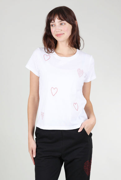 Cats With a Heart Hearts Embroidered S/S Tee, White 