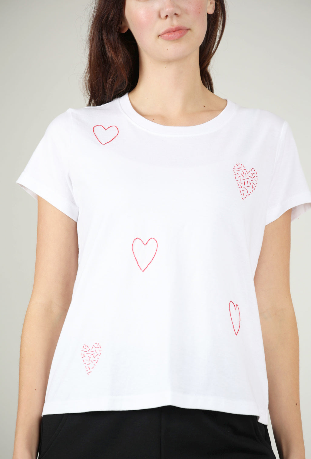 Cats With a Heart Hearts Embroidered S/S Tee, White 