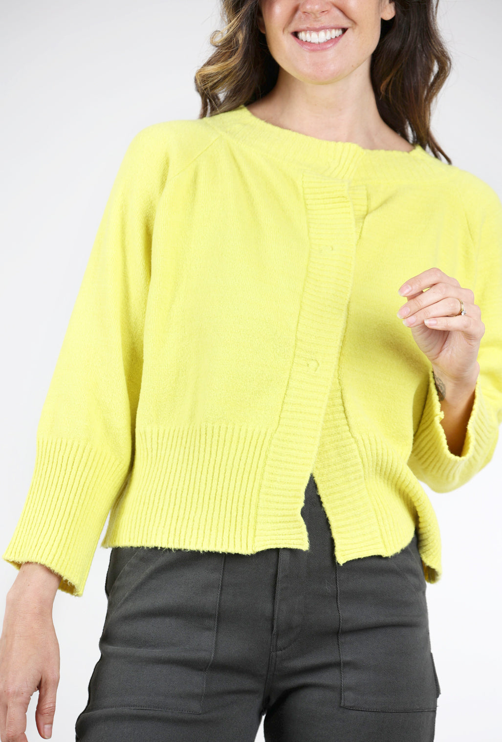 Knit Knit Ribbed-Bottom Little Cardie, Acid 