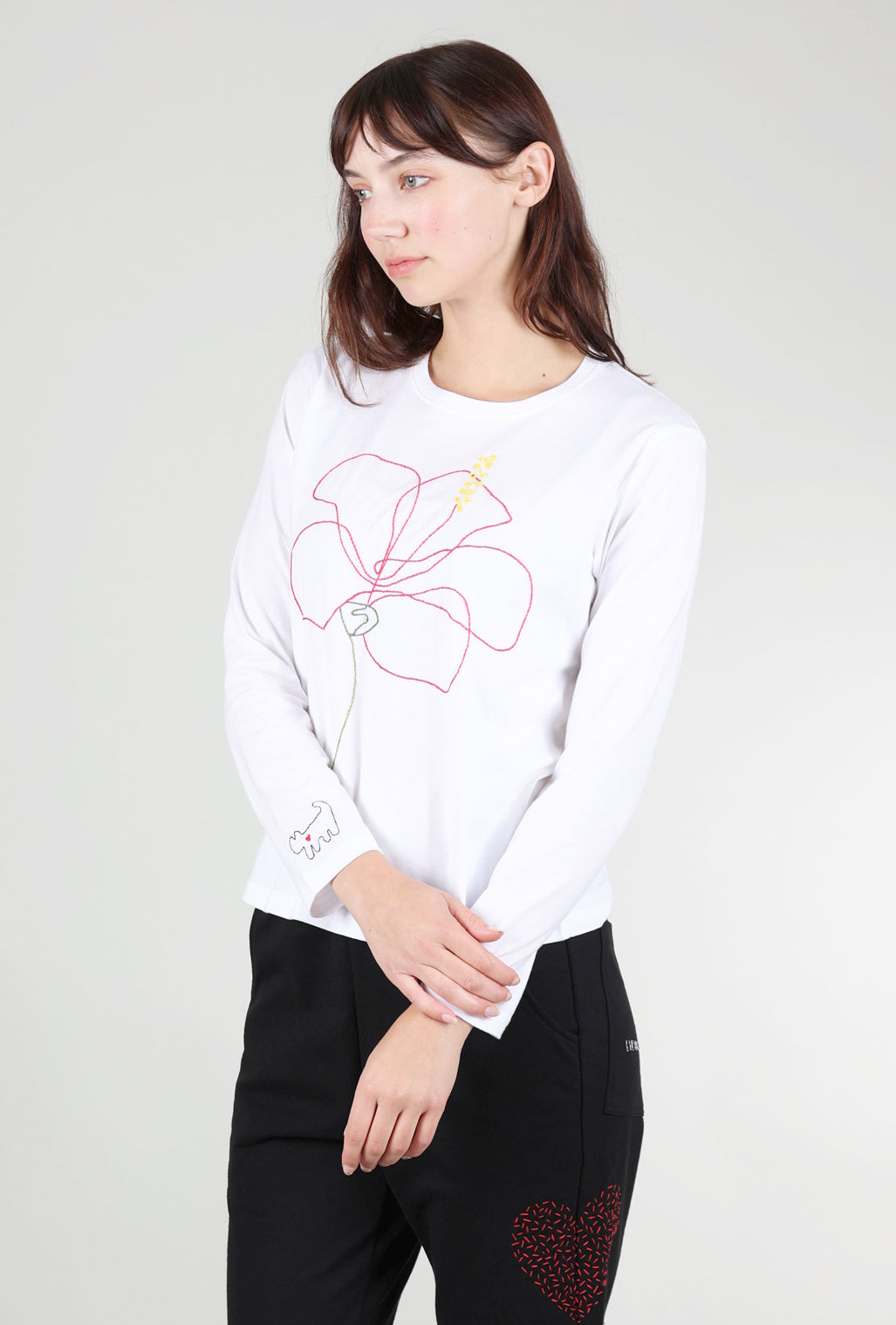 Cats With a Heart Jamaica Embroidered L/S Tee, White 