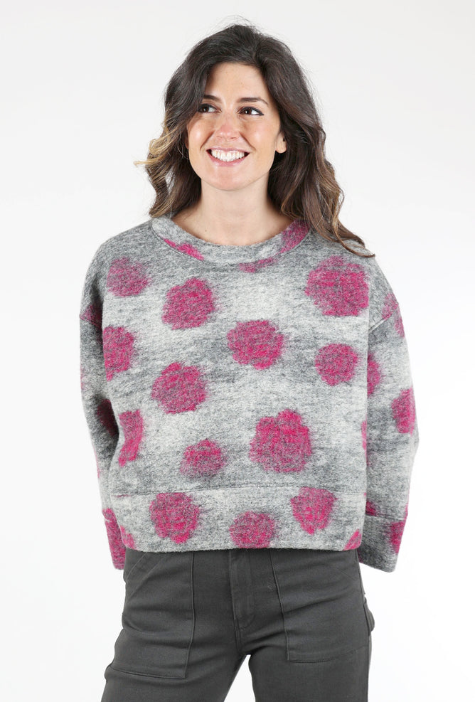 Go Lightly Boiled-Wool Boxy Dot Top, Gray/Pink One Size Gray