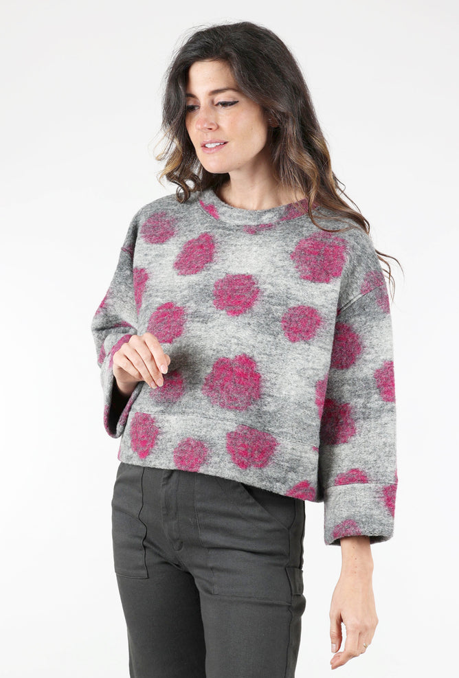 Go Lightly Boiled-Wool Boxy Dot Top, Gray/Pink One Size Gray