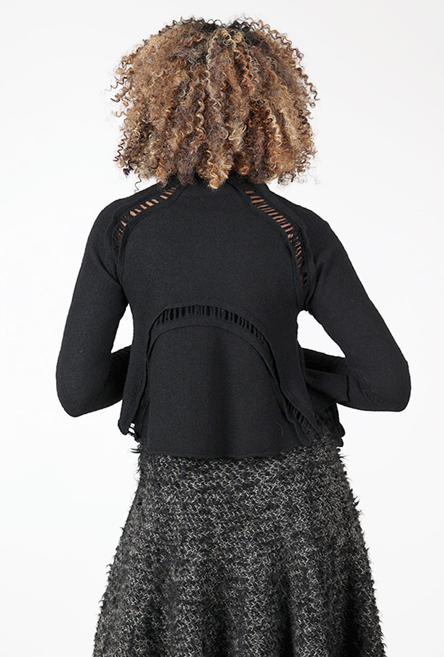 Ladder Inset BW Cardie Jacket, Black Angle 3