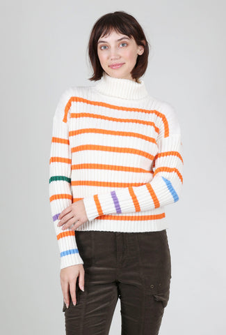 MDM Ribbed Stripe Tneck Sweater, Cream/Fire 