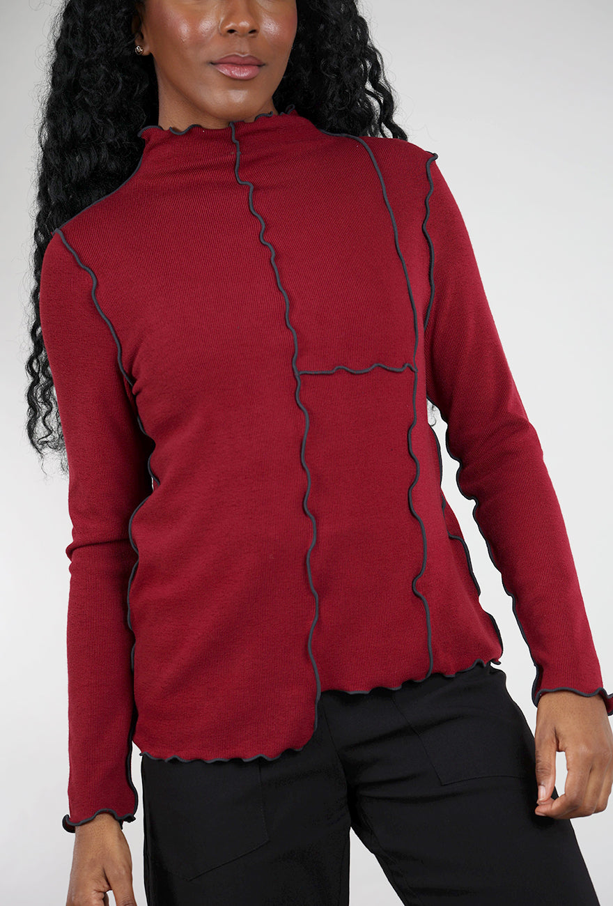 Trisha Tyler Lettuce Edge Tneck, Wine 