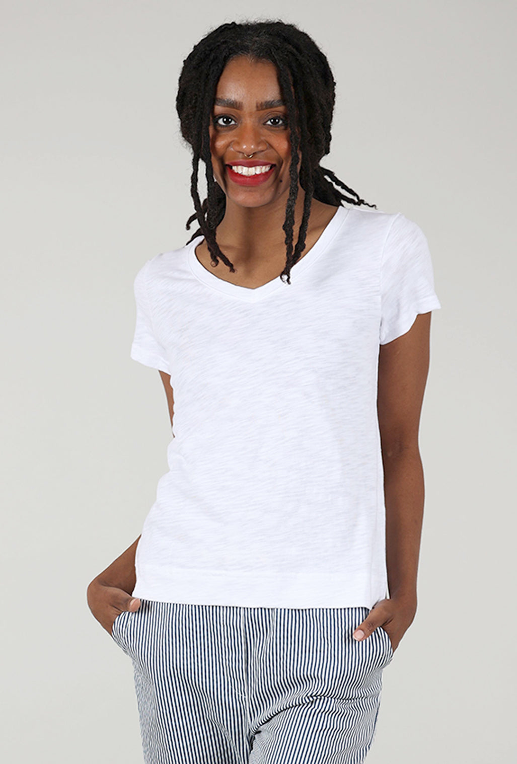 Escape by Habitat Cotton Slub V-Neck Tee, White 